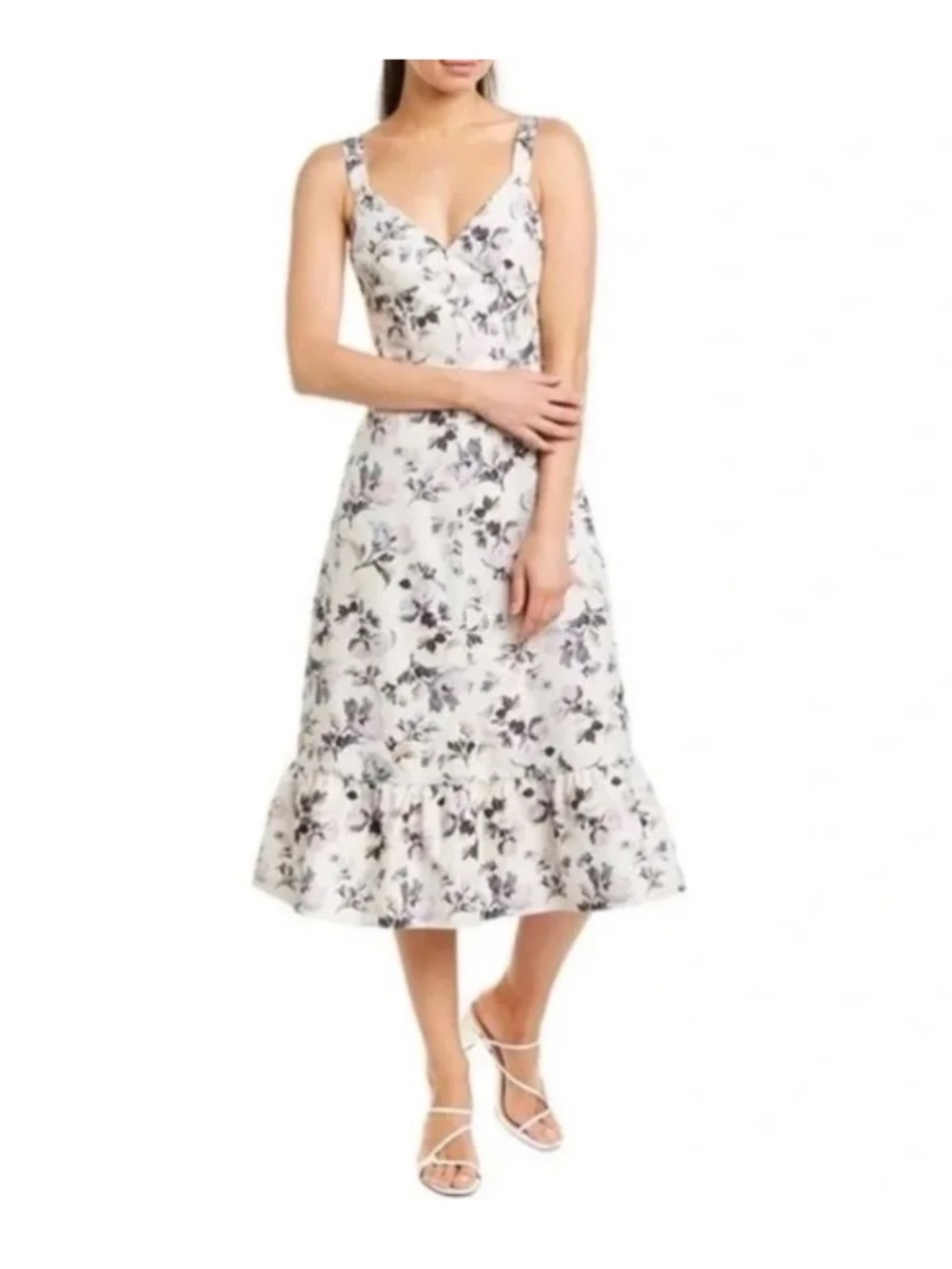 Rebecca Taylor Sofia Floral Midi Dress with Ruffle Hem